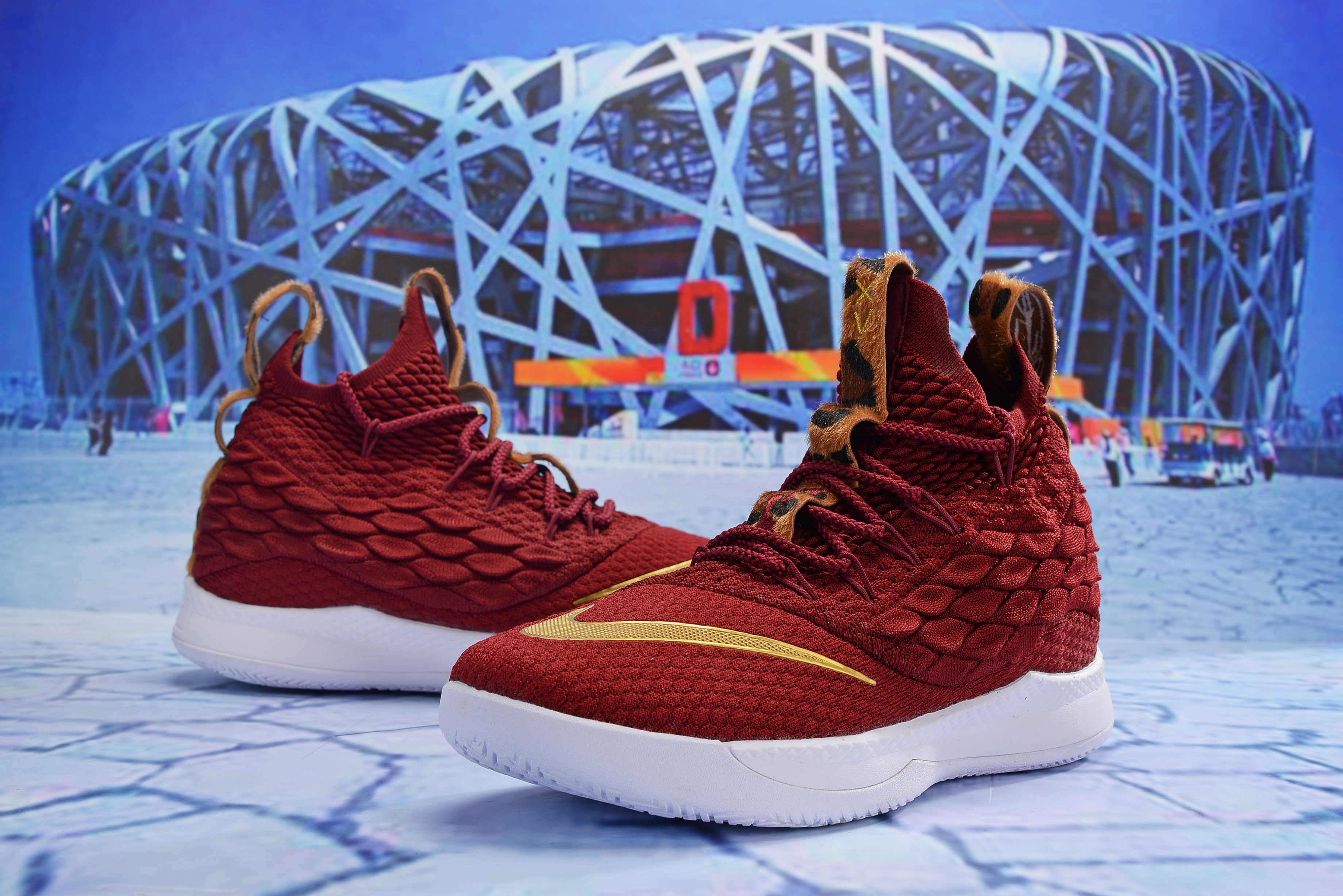 Men Nike LeBron 15.5 Wine Red Gold Basketball Shoes - Click Image to Close